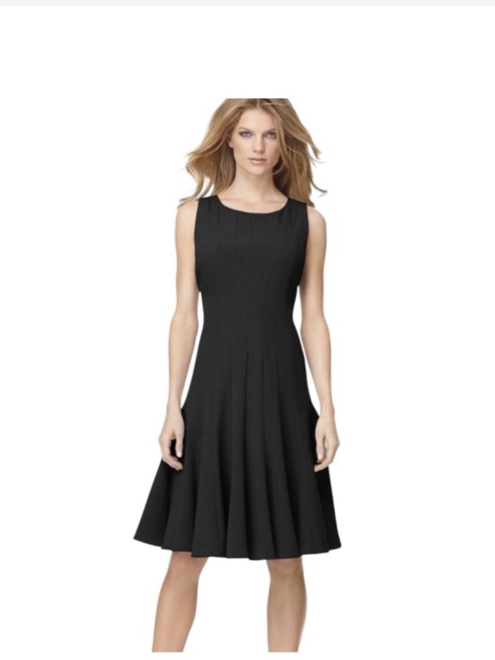 Calvin Klein Black Lined Pleated Dress LBD Little Black Dress Work Career Sz 10 - Picture 6 of 6
